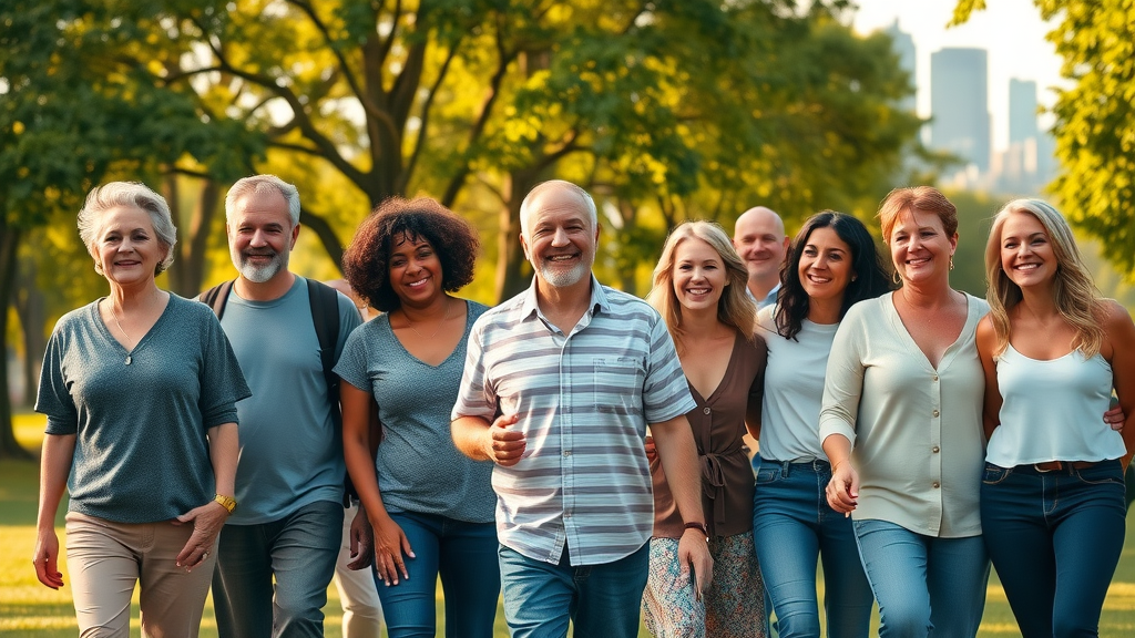 musculoskeletal health vibrant diverse group of adults walking park sunny