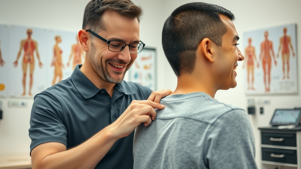 Dynamic chiropractor adjusting patient