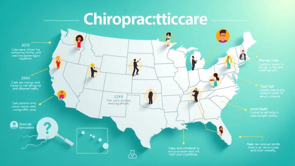 map of the United States showing chiropractic care scale with icons of patients and clinics, conveying trust and coverage.