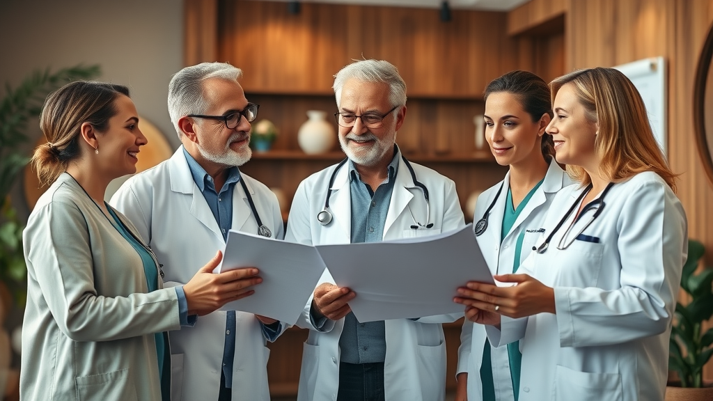 Collaborative team of primary and holistic doctors discussing integrated health care plans
