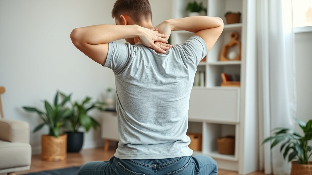 adult doing back stretches after spinal adjustment at home healthy posture