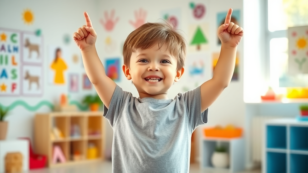 Confident child after play-based therapy session, highlighting real life transformations in unlocking potential through play-based therapy
