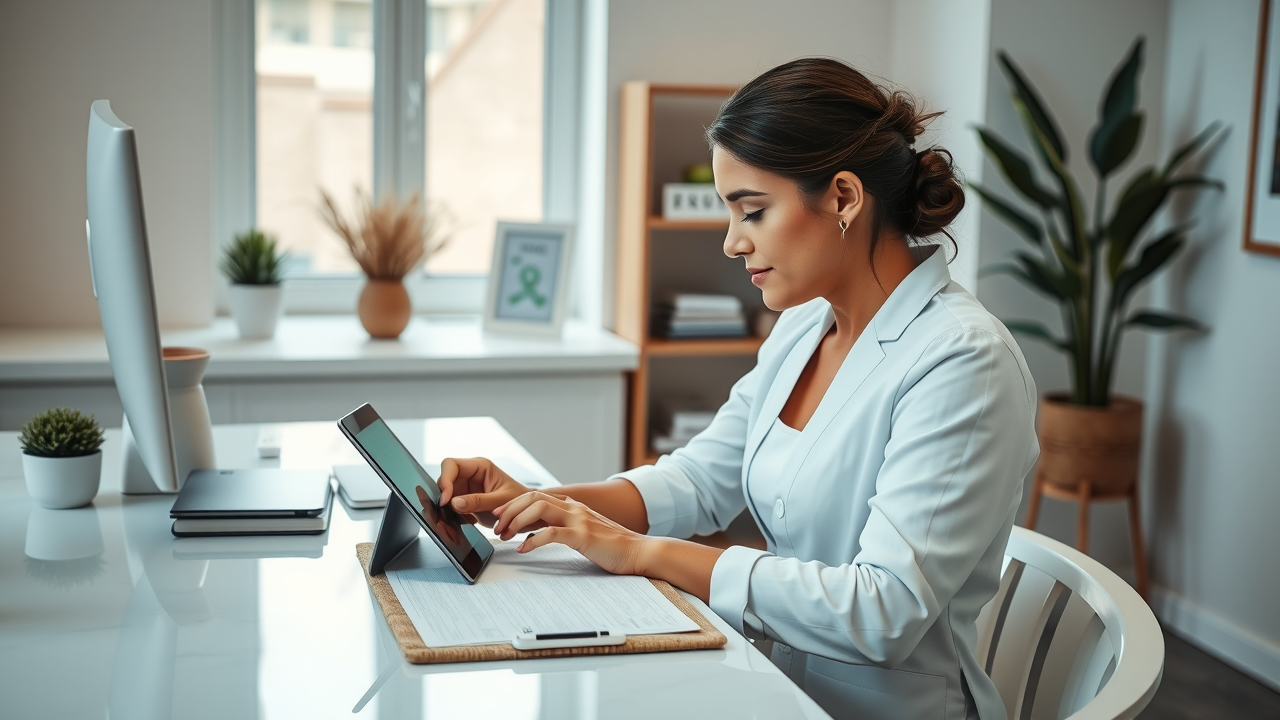 Massage therapist using a digital scheduler, optimizing practice management for how to get more massage clients.
