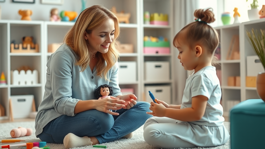 Therapist supporting child with play-based therapy, unlocking potential through play: the importance of play-based therapy