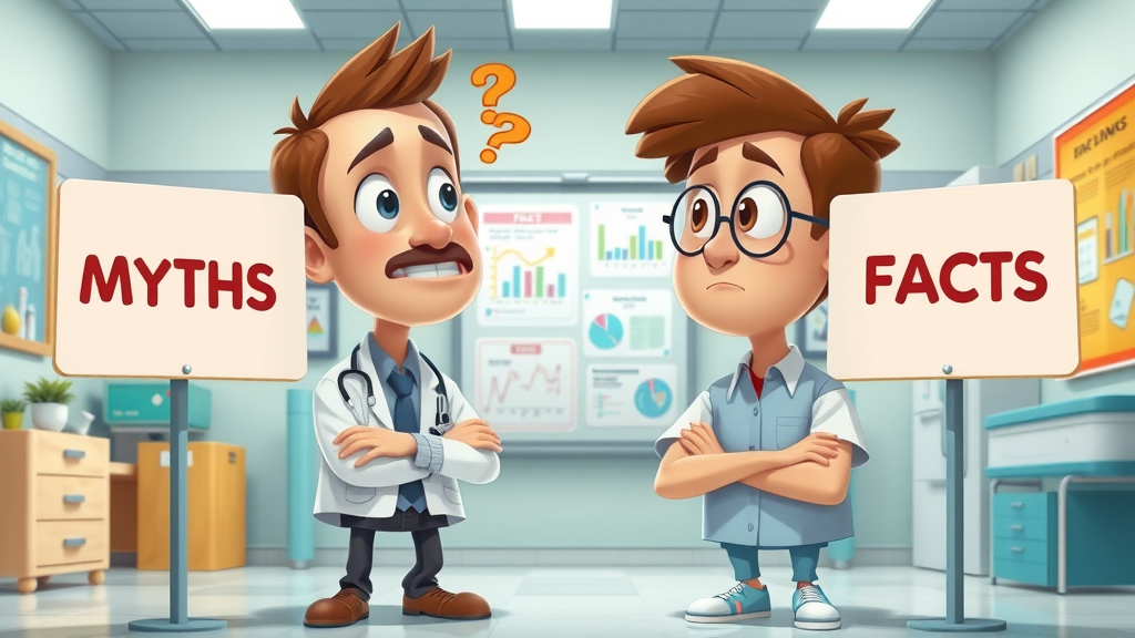 animated scene, choosing between chiropractic myths and facts, informative clinic setting