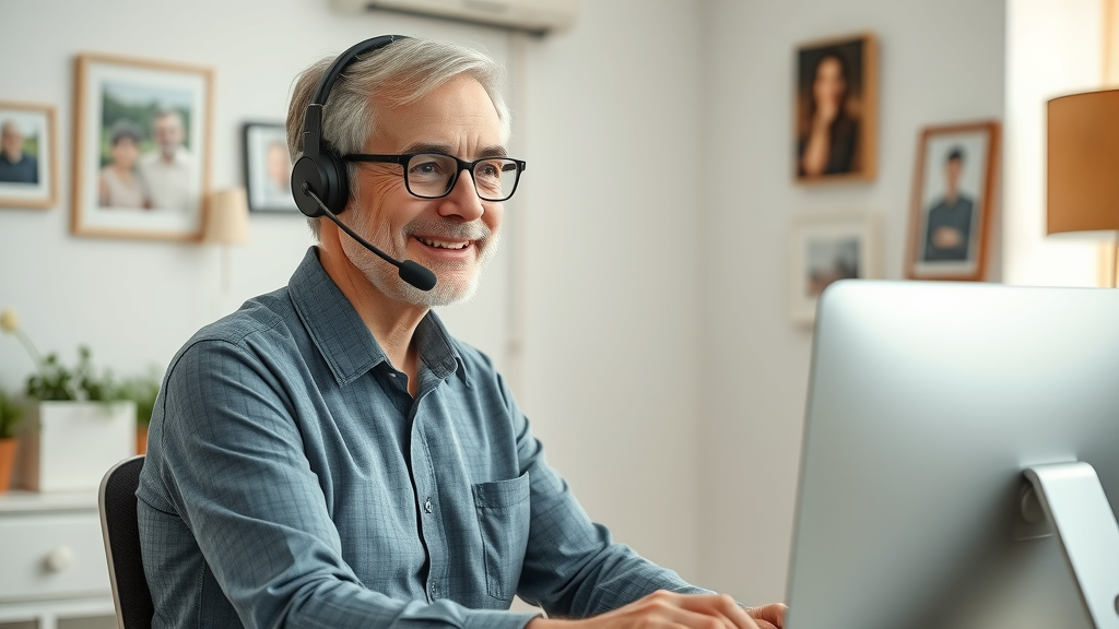 helpful funeral tech support staff assisting elderly user during virtual service, virtual services security policy