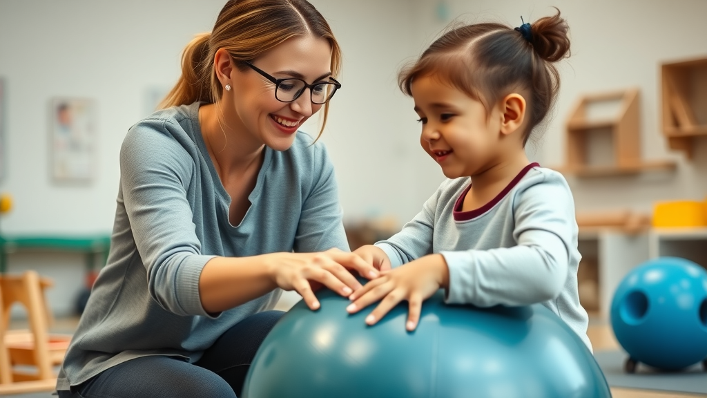 occupational therapist guiding sensory integration therapy for managing sensory sensitivities in autism