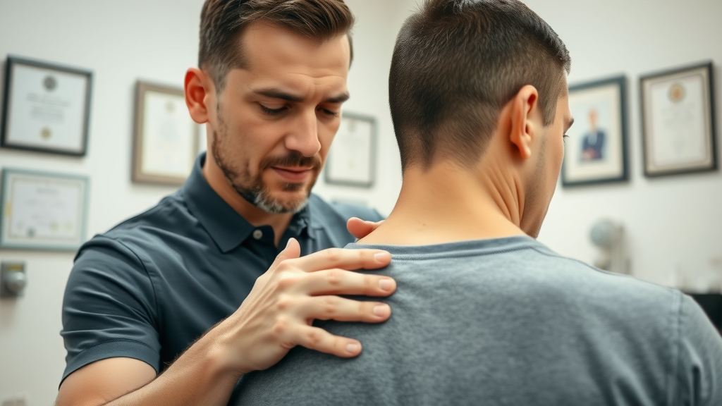 Chiropractor performing manual chiropractic adjustment on patient in bright clinic setting.