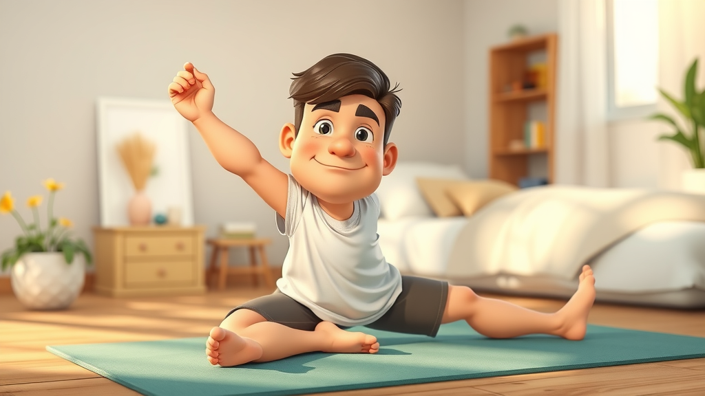 adult stretching gently on mat, bedroom, lifestyle change for back pain relief and low back health