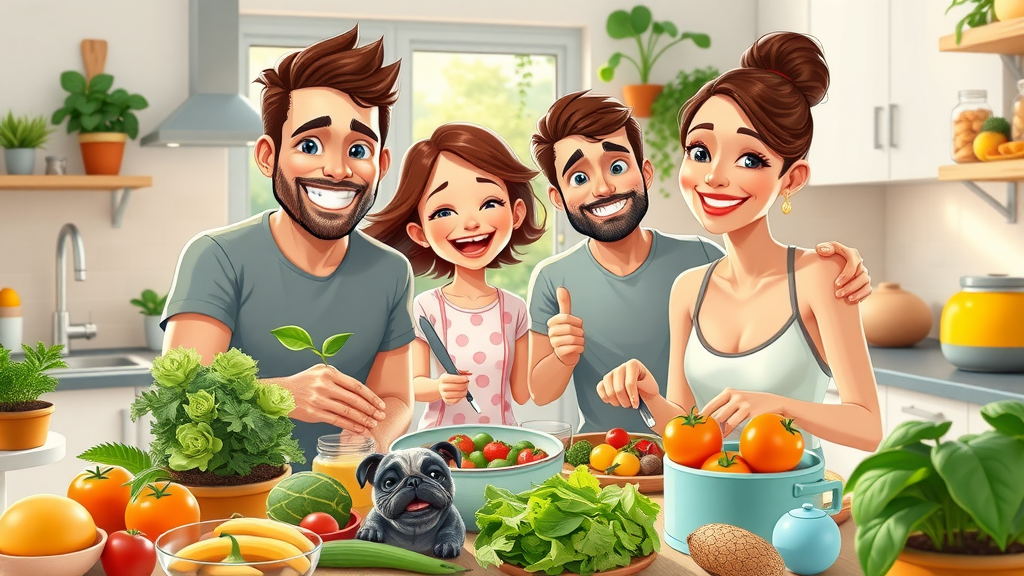 family enjoying plant-based meal preparation for better health