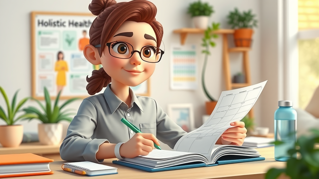 Professional journaling holistic health goals at a tidy desk
